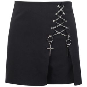 Vrouwen Zwarte Slanke Broek Gothic Punk Hoge Taille Chain Cross Bandage Shorts Zomer Streetwear Casual Hip Hop Mode Shorts
