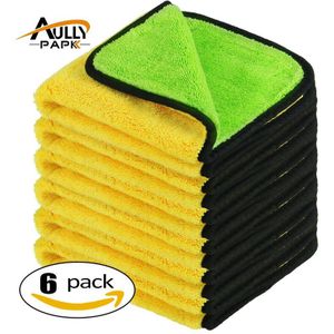 6Pcs Auto Wassen Pluche Microfiber Car Doekjes Car Care Microvezel Wax Polijsten Detaillering Handdoeken Groen/Geel 40cm x 40cm