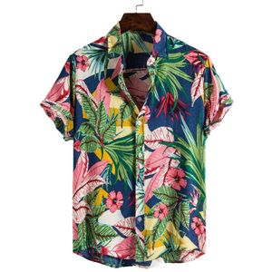 Missky Mannen Shirt Zomer Vrijetijdshemd Hawaiiaanse Stijl Zijde Katoenen Bloem Patroon Korte Mouwen Revers Shirt Mannelijke Tops