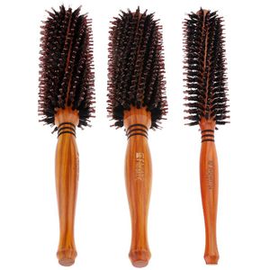 3Pcs Styling Haar Borstel Met Houten Handvat Bruin Ronde Anti-Statische & Hittebestendig Kam Verminderen Haar verlies & Breuk