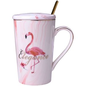 Creatief Met Mok Met Deksel Lepel Flamingo Koffie Mokken Keramische Mok Reiskop Mok Keramische Cup Gemarmerd Keramische Paar Cup