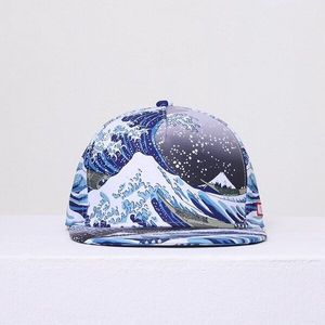 NUZADA Hoed Mannen Vrouwen Paar Hip-Hop Hoed Katoen Polyester 3D Gedrukt Zomer Ocean Wave Seaside Persoonlijkheid Caps