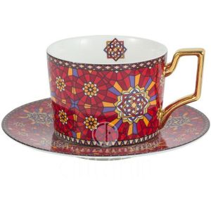 Marokkaanse Stijl Luxe Koffie Kop En Schotel Set Met Gouden Handvat Voor Speciale Koffie Cappuccino Keramische Afternoon Tea Cup 250ml