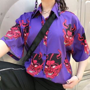 Harajuku Shirt blusas Vrouwelijke ulzzang lange mouw vrouwen blouse lente herfst losse gothic Devil print blouses Koreaanse womens tops