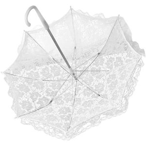 Kant Bruiloft Paraplu Meisje Witte Decoratieve Paraplu Borduurwerk Vintage Wit Kant Paraplu Met Rvs Lange Steel