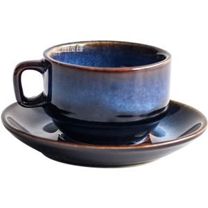 KINGLANG Keramische Creatieve Koffiekopje Schotel Set Ontbijt Melk Thee Cup Diepe Blauw Serie