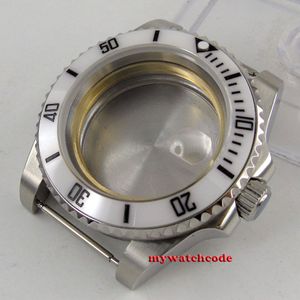 43Mm Saffierglas Keramische Witte Bezel Horloge Case Fit Eta 2824 2836 Beweging