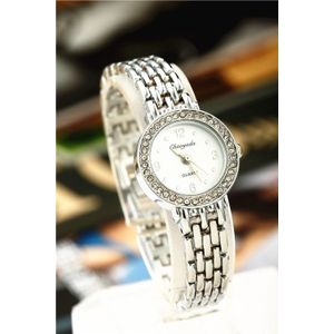 Casual Klok Zilveren Armband Horloge Vrouwen Strass Horloges Dames Elegante Quartz Horloge TME0018