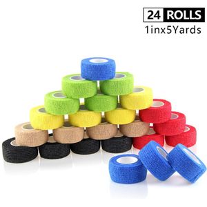 24 Rolls Zelfklevende Bandage Sport Tape Samenhangend Verband Pijn Zorg Waterdicht Non Woven Oefening Sport Tape Vinger Wrap Tape