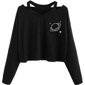 Herfst Sweatshirts Voor Vrouwen Planeet Gedrukt Off Shoulder Vrouwelijke Jumper Trui Casual Lange Mouwen Kleding Sweatshirt #1231