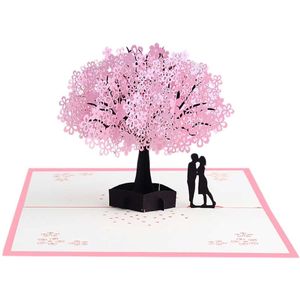 3D Pop Up Kersenboom Liefde Wenskaart Valentijn Verjaardag Pasen Verjaardag Wenskaarten Papier Carving Manual Card