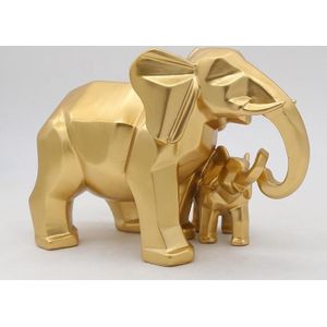 Goud Moderne Geometrische Gouden Olifant Hars Home Decoratie Accessoires Ambachten Voor Standbeeld Ornamenten Moeder En Kind
