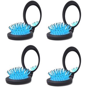 Vouwen Reizen Haar Kam Met Spiegel-Mini Pocket Haar Borstel Voor Cadeau Idee (Blauw) Pack Van 4