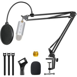 Gevo Microfoon Stand Met Microfoon Voorruit En Dual Gelaagde Pop Filter Suspension Boom Scissor Arm Voor Blauw Yeti Snowball