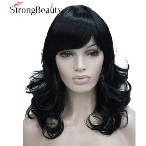 StrongBeauty Synthetisch Medium Krullend Pruiken Zwart Blond Bruin Pruik Voor Afrikaanse Amrican Vrouw Haar Met Pony