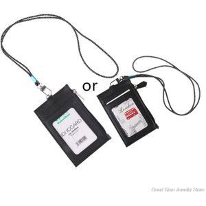 Draagbare Id Badge Credit Kaarthouder Leather Pocket Case Business Portemonnee Met Nek Lanyard N27 20