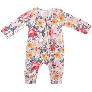 0-24M Peuter Baby Jongen Meisje Jumpsuit Lange Mouwen Ronde Hals Button Front Ruche Bloemen Romper