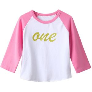 Baby Baby Meisjes T-shirts Verjaardag Raglanmouwen Glitter Brief Een Gedrukt Zachte Katoenen Shirt Tops Kids Baby Casual Kleding