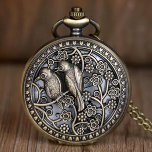 Antieke Bronzen Steampunk Bird Quartz Zakhorloge Holle Retro Horloge Ketting Hanger Fob Klok TD2141