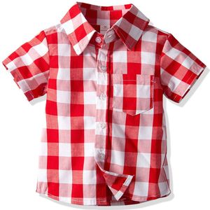 2 3 4 5 6 7 jaar Zomer Mode Baby Jongens Plaid Shirts Rood Wit Jongens Plaid Shirt voor Jongen korte Mouwen Jongens Shirt Casual Wear