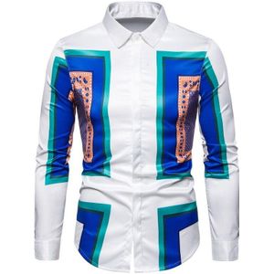 Top Mannen Slim Hof Syle Afdrukken Lange Mouwen, zachte Sliky Materiaal Mannen Shirt Luxe Retro Trend Overhemd M-4XL