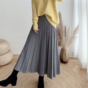 Koreaanse Knit Rok Herfst En Winter Gebreide Rok Voor Vrouwen Midi Over-De-Knie Hanger Shiny Lange rok Womens Solid