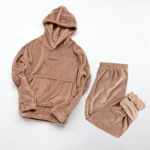 Hoodie Winter Pyjama Set Flanellen Dikke Pjama Vrouwen Winter Warm Sexy Nachtkleding Mode Pluche Homewear Kleding