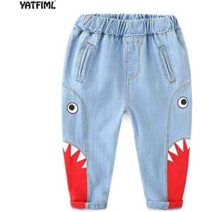YATFIML Kids Jongens Mode Cartoon Denim Jeans Ripped Broek Broek Katoen Zachte Elastische Taille Casual Jeans voor Kinderen