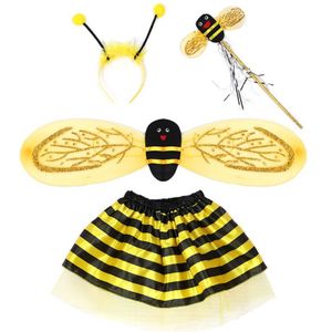 4 Stks/set Kid Fee Kostuum Set Ladybird Bee Glitter Leuke Wing Gestreepte Gelaagde Tutu Rok Wand Hoofdband Dress Up Halloween outfit