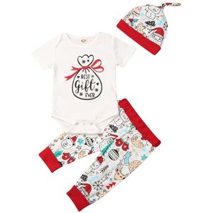 Baby Zomer Kleding Pasgeboren Baby Meisje Kerst Xmas Romper Top Broek Hoed 3Pcs Santa Print Outfit Kleding set 0-2Y