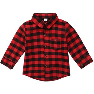Black & Red Geruite Plaid Shirt Boy Kids Lange Mouwen Truien Tops Maat 2-7 t