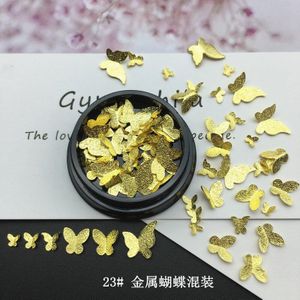 Diy Nail Art Legering Sieraden Decoratie Luxe Drie-Dimensionale Klinknagel Glitter Vlinder Manicure Patch Metalen Gouden Vlinder