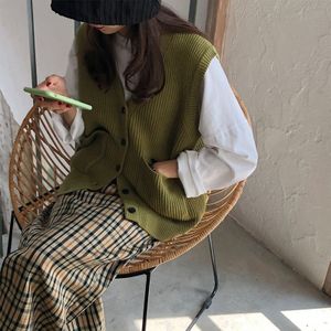 Gebreide Trui Vest Vrouwen Zachte Rekbare Eenvoudige Basic Dagelijks V-hals Effen Open Stitch Vrouwelijke Street-Wear Vintage Koreaanse alle-Match
