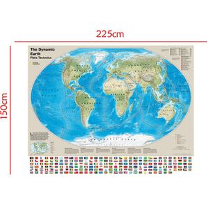 De Dynamische Aarde Plaat Tektoniek Kaart Non-woven Wereldkaart Met Nationale Vlaggen Voor Geologische Onderzoek
