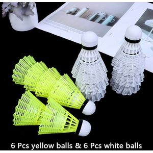 12 stuks Geel Wit Plastic Badminton Bal Shuttles Sport Training 3.15*2.56 inches