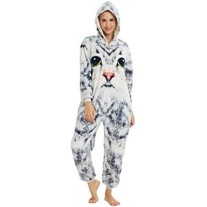 Kigurumis 3D Kat Afdrukken Onesie Vrouwen Pyjama Volwassen Homewear Grappige Festival Nachtkleding Cosplay Party Jumpsuit Unisex Kostuum