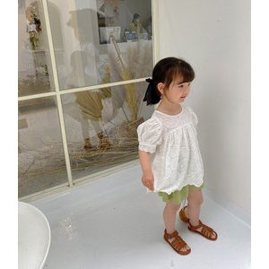 3839 Meisje Blouse Wit Ruche Korte Mouw 1-9Years Meisje Shirts Bloem Kant Shirt Meisje Koreaanse Stijl Top Kids Wit shirt