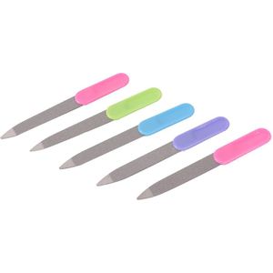 5 Stks/partij Nail Art Buffer Bestanden Plastic Handvat Metalen Dubbelzijdig Nagelvijlen Pro Nail File Diy Manicure Pedicure Tool