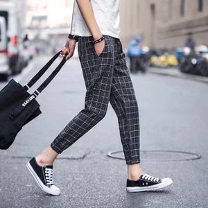 Jddton Mens Plaid Broek Casual Koreaanse Stijl Hip Hop Streetwear Losse Enkellange Broek Mannelijke Beam Voet Dunne Checker broek JE382