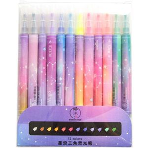 12Pcs Constellation Kleur Markeerstift Set Starry Star Zodiac Dual-Side Marker Liner Voor Tekening Verf Kantoor School a6065