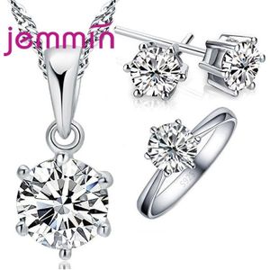 Woman's Birthday Wedding Jewelry Set 925 Sterling Silver Crystal Necklace Ring Earring 3 pcs