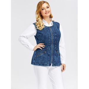 Lih Hua Vrouwen Vest Plus Size Casual Denim Vest Breisels Hoge Flexibiliteit Casual Jeans Vest