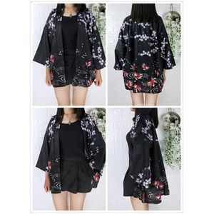 Japanse Kimono Retro Jas Vest Kimono Vrouw Man Drie Kwart Mouw Losse Bovenkleed