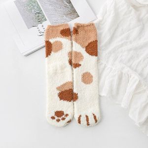 Fuzzy Pluizige Badstof Warme Sokken Animal Klauwen Coral Fluwelen Sokken Winter Kawaii Dikke Sokken Gestreepte Cartoon Vrouwen Korte Leuke Sokken
