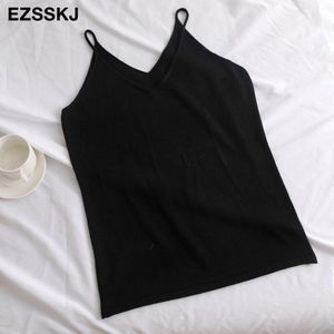 Lente Zomer Chic Basic V-hals Hemdje Zomer Knit Tank Top Vrouwen Basic Katoenen Hemdje Vrouwelijke Toevallige Effen Kasjmier Top