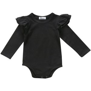 Pudcoco Zomer Leuke Pasgeboren Baby Meisje Lange Mouw Ruches Bodysuit Jumpsuit Wit Zuiver Zwart Outfit Kleding 0-18M