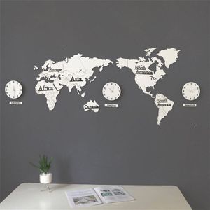 Grote Wereldkaart Luminova Wandklokken Modern 3D Digitale Glow in Dark Opknoping Klok Ultrastille Acryl Horloge