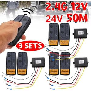 3Set 12V 24V 2.4G 50M Universele Auto Wireless Winch Crane Afstandsbediening Controller Met Twin handset Afstandsbediening Bereik