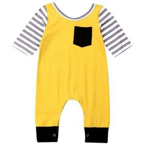 Baby Lente Herfst Kleding Pasgeboren Baby Jongens Meisjes Lange Mouw Romper Katoen Pocket Gestreepte Patchwork Jumpsuit Outfit Set