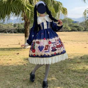 Japanse Stijl Schattige Beer Gedrukt Lantaarn Op Lange Mouwen Verstoorde Lolita Jurk Vrouwelijke Herfst Kawaii Kleding Zoete Lolita jurk